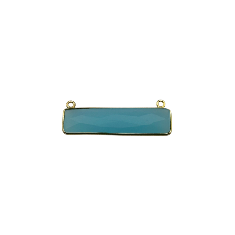 Chalcedony Blue Rectangle/Bar Pendant - Boho Chic Gemstone Necklace with 24kt Gold Elegance