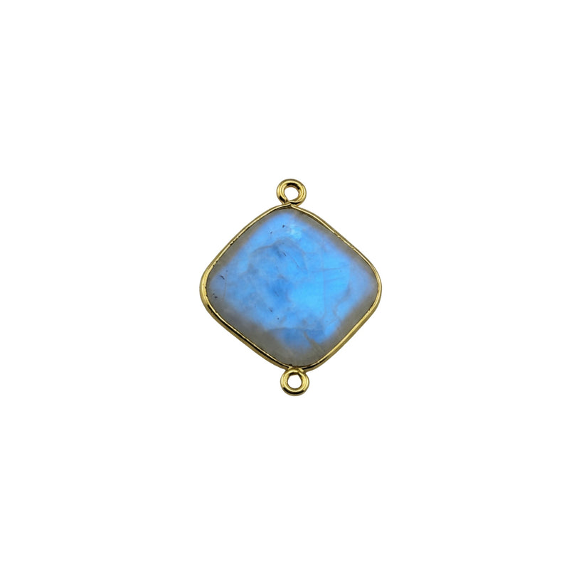 Rainbow Moonstone Cushion/Diamond Pendant - Boho Chic Gemstone Necklace with 24kt Gold Elegance