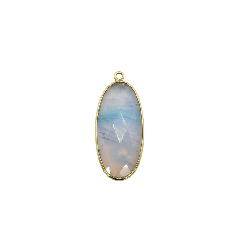 Opalite Oval Pendant - Boho Chic Gemstone Necklace with 24kt Gold Elegance
