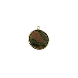 Unakite Jasper Coin Pendant - Boho Chic Gemstone Necklace with 24kt Gold Elegance