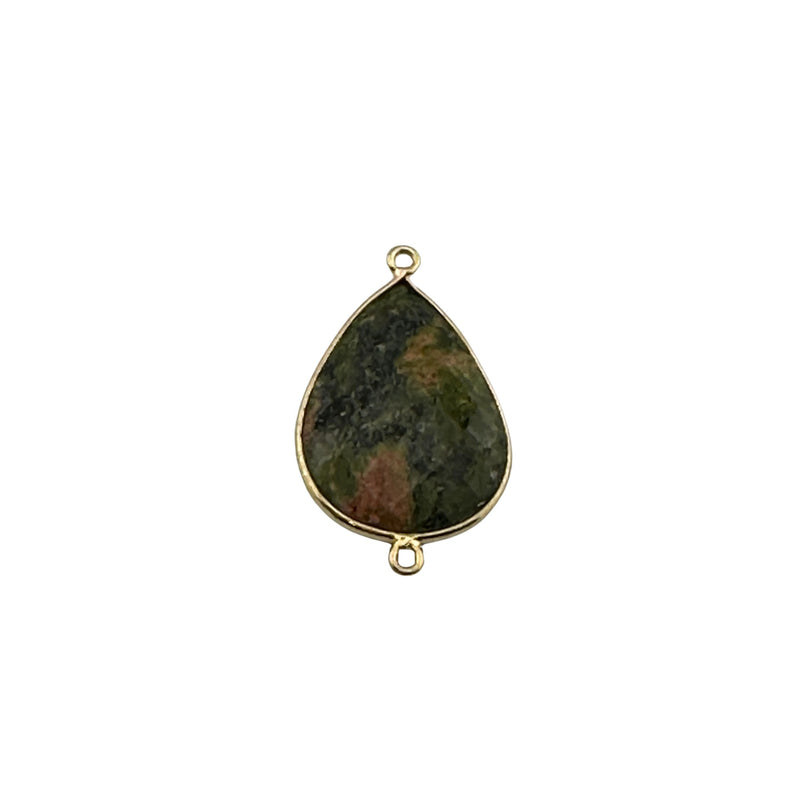 Unakite Jasper Jewelry Making 10X40 12X15 15X18 18X25 22X30 25X35 8X26 Pear/Flat Teardrop Bezel 24K Gold Plated Over 925 Sterling Silver