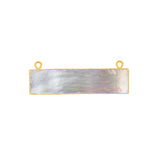 Natural Mother Of Pearl Shell Rectangle Bar Bezel Connector | Gold 10X40mm