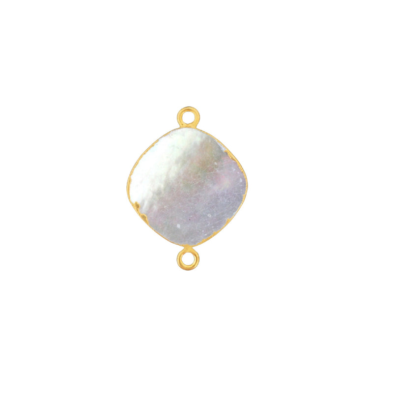 Mother Of Pearl Shell Stone Necklace for Jewelry Making - 12mm 15mm 18mm Cushion/Diamond Bezel Charms Pendants 24K Gold Electroplated DIY