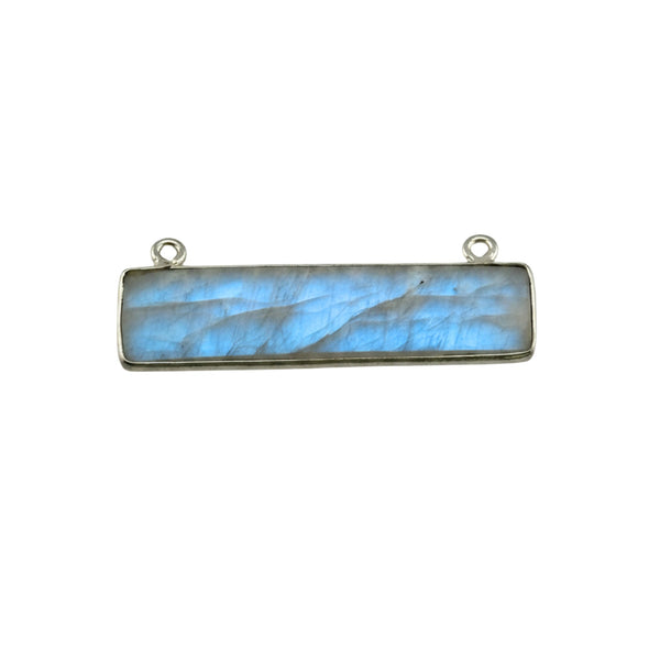 Rainbow Moonstone Stone Necklace for Jewelry Making 8X30mm Rectangle/Bar Bezel Charms Pendants Connectors 925 Sterling Silver