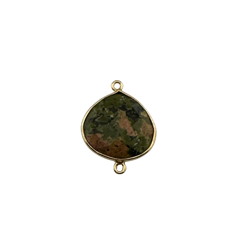 Unakite Jasper Heart Pendant - Boho Chic Gemstone Necklace with 24kt Gold Elegance