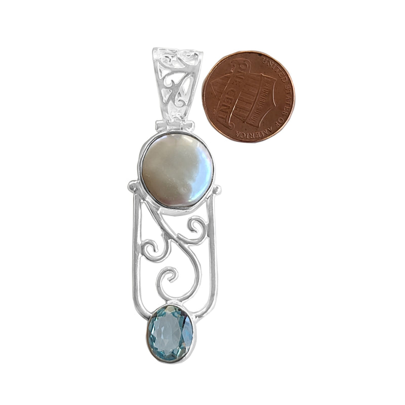 925 Sterling Silver Necklace Pendant - Blue Topaz and Freshwater Pearl Assorted Vintage - Jewelry Making Supplies