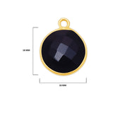 Boho Chic Black Onyx Bezel Pendant, 24k Gold Plated, 11mm, 15mm, 18mm December Birthstone, Handmade Coin Round Necklace Jewelry Gift for Her