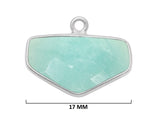 Amazonite natural gemstone bezel charms, 17mm half-hexagon or chevron-shaped bezel pendants, single bail bezel connectors, 925 sterling silver handmade bezel gemstone. Women jewelry making necklaces, earrings, bracelets bezel charms.