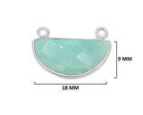 Amazonite natural gemstone bezel charms, 9X18mm half-moon or crescent-shaped bezel pendants, double bail bezel connectors, 925 sterling silver handmade bezel gemstone. Women jewelry making necklaces, earrings, bracelets bezel charms.