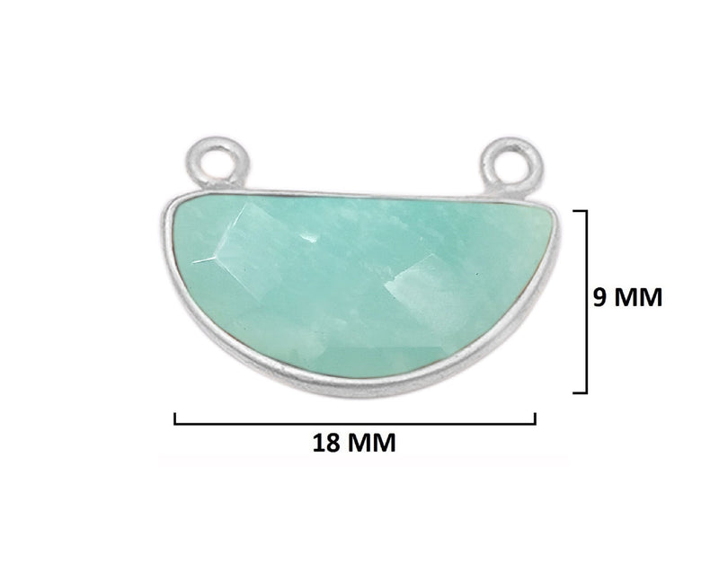 Amazonite natural gemstone bezel charms, 9X18mm half-moon or crescent-shaped bezel pendants, double bail bezel connectors, 925 sterling silver handmade bezel gemstone. Women jewelry making necklaces, earrings, bracelets bezel charms.
