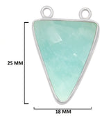 Amazonite gemstone bezel charms, 18X25mm triangle-shaped bezel connectors, women jewelry-making earrings, bracelets, necklace pendants, and DIY craft supplies. 925 sterling silver bezel charms connectors.