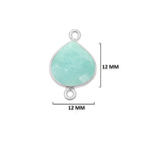 Amazonite natural gemstone bezel charms, 12mm heart-shaped bezel connectors, women jewelry-making earrings, bracelets, necklace pendants, and DIY craft supplies. 925 sterling silver bezel charms connectors.