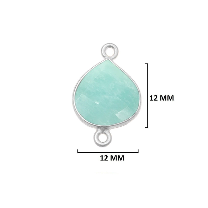 Amazonite natural gemstone bezel charms, 12mm heart-shaped bezel connectors, women jewelry-making earrings, bracelets, necklace pendants, and DIY craft supplies. 925 sterling silver bezel charms connectors.