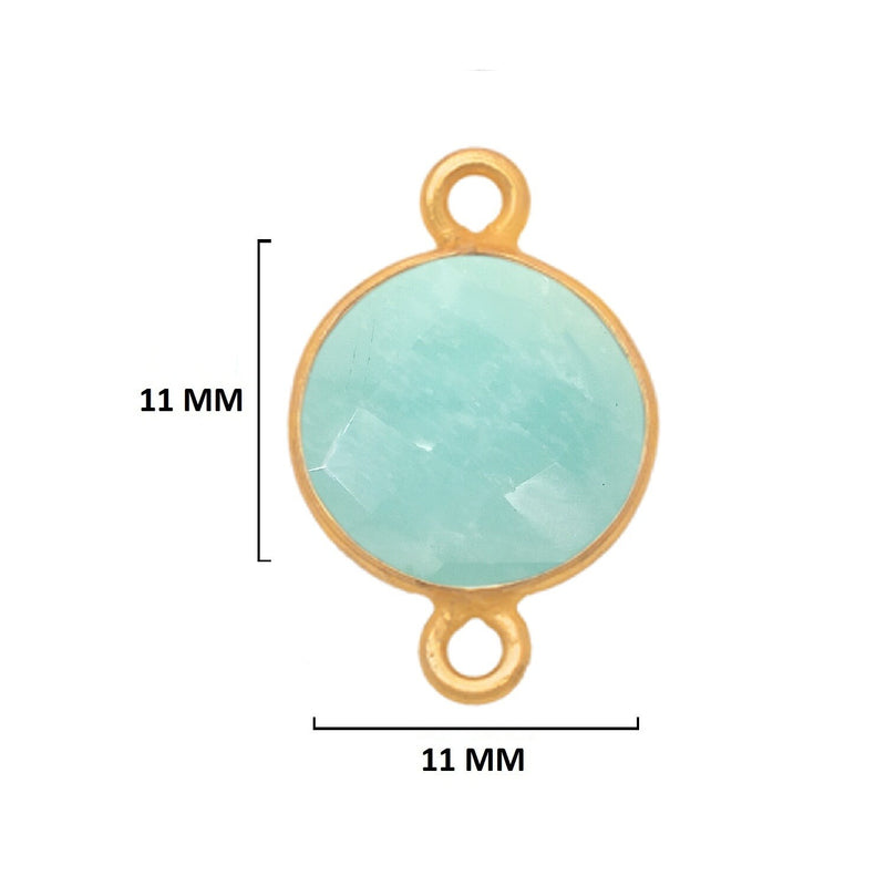 Amazonite natural gemstone bezel charms, 11mm coin or round-shaped bezel pendants, double bail bezel connectors, 24k gold plated over 925 sterling silver handmade bezel gemstone. Women jewelry making necklaces, earrings, bracelets bezel charms.