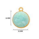Amazonite natural gemstone bezel charms, 11mm coin or round-shaped bezel pendants, single bail bezel connectors, 24k gold plated over 925 sterling silver handmade bezel gemstone. Women jewelry making necklaces, earrings, bracelets bezel charms.