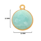 Amazonite natural gemstone bezel charms, 15mm coin or round-shaped bezel pendants, single bail bezel connectors, 24k gold plated over 925 sterling silver handmade bezel gemstone. Women jewelry making necklaces, earrings, bracelets bezel charms.