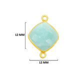 Amazonite natural gemstone bezel charms, 12mm cushion or diamond-shaped bezel pendants, double bail bezel connectors, 24k gold plated over 925 sterling silver handmade bezel gemstone. Women jewelry making necklaces, earrings, bracelets bezel charms.