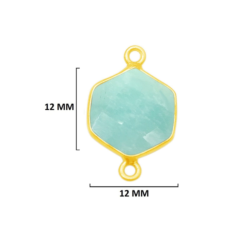 Amazonite Hexagon Pendant - Boho Chic Gemstone Necklace with 24kt Gold Elegance