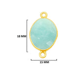 Amazonite natural gemstone bezel charms, 15X18mm coin-round-shaped bezel connectors, women jewelry-making earrings, bracelets, necklace pendants, and DIY craft supplies. 24k gold plated over 925 sterling silver bezel charms connectors.