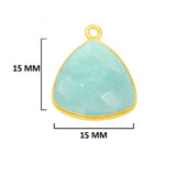 Amazonite gemstone bezel charms, 15mm triangle-shaped bezel pendants, women jewelry-making earrings, bracelets, necklace pendants, and DIY craft supplies. 24k gold plated over 925 sterling silver bezel charms pendants.