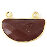 Brown Jasper Stone Necklace for Jewelry Making 9X18mm Moon/Crescent Bezel Charms Pendants Connectors 24K Gold Plated Over Silver