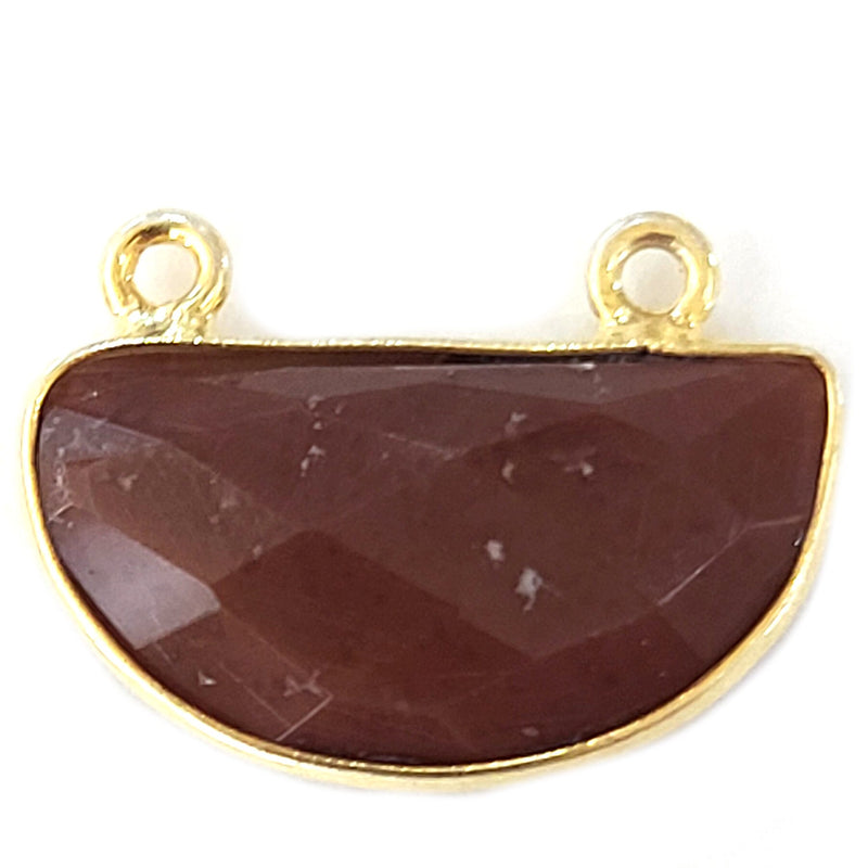 Brown Jasper Stone Necklace for Jewelry Making 9X18mm Moon/Crescent Bezel Charms Pendants Connectors 24K Gold Plated Over Silver
