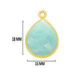 Amazonite natural gemstone bezel charms, 15X18mm pear-shaped bezel pendants, women jewelry-making earrings, bracelets, necklace pendants, and DIY craft supplies. 24k gold plated over 925 sterling silver bezel charms pendants.