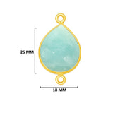 Amazonite natural gemstone bezel charms, 18X25mm pear-shaped bezel connectors, women jewelry-making earrings, bracelets, necklace pendants, and DIY craft supplies. 24k gold plated over 925 sterling silver bezel charms connectors.