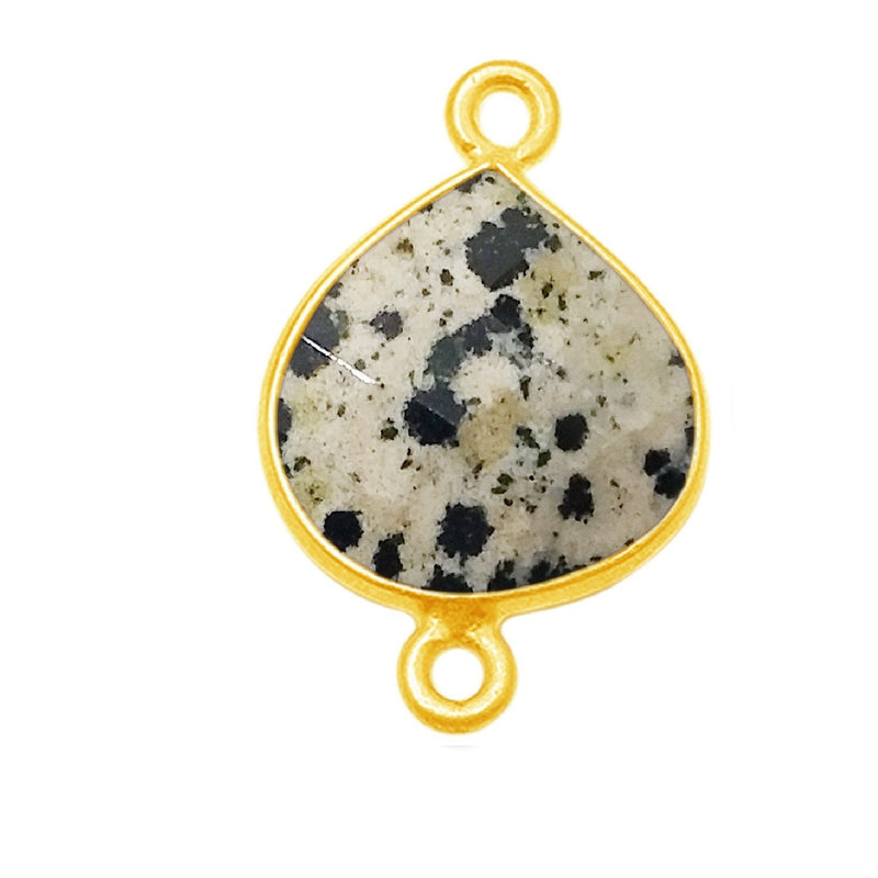 Dalmatian Jasper Heart Pendant - Boho Chic Gemstone Necklace with 24kt Gold Elegance
