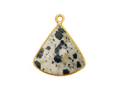 Dalmatian Jasper Bell/Quarter Circle Pendant - Boho Chic Gemstone Necklace with 24kt Gold Elegance