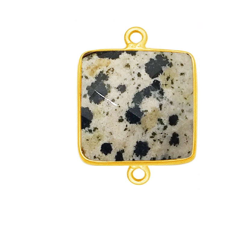 Dalmatian Jasper Square Pendant - Boho Chic Gemstone Necklace with 24kt Gold Elegance