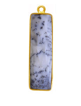 Dendrite Opal Rectangle/Bar Pendant - Boho Chic Gemstone Necklace with 24kt Gold Elegance