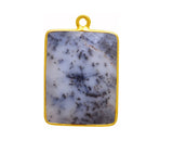 Dendrite Opal Rectangle/Bar Pendant - Boho Chic Gemstone Necklace with 24kt Gold Elegance