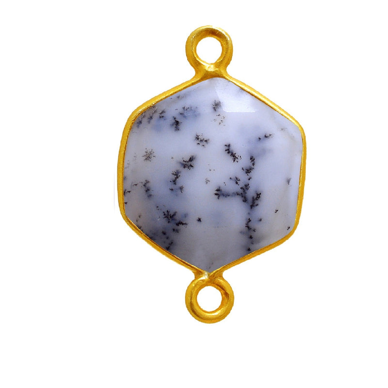 Dendrite Opal Hexagon Pendant - Boho Chic Gemstone Necklace with 24kt Gold Elegance