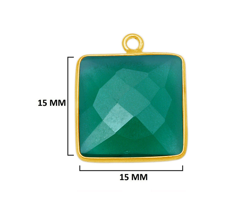 Green Onyx Square Pendant - Boho Chic Gemstone Necklace with 24kt Gold Elegance