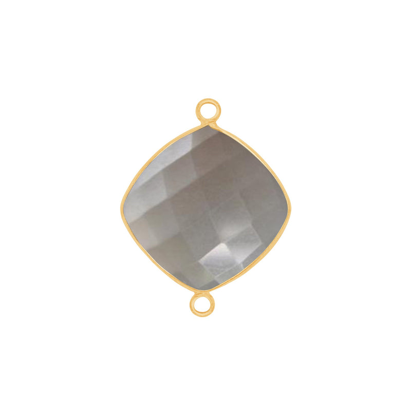 Gray Moonstone Stone Necklace for Jewelry Making 12mm 15mm 18mm Cushion/Diamond Bezel Charms Pendants Connectors 24K Gold Plated Over Silver