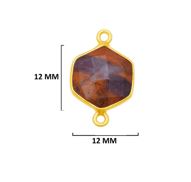 Mookaite Jasper Stone Necklace for Jewelry Making 12mm 15mm 18mm Hexagon Bezel Charms Connectors 24K Gold Plated Over 925 Sterling Silver