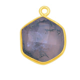 Moss Agate Hexagon Pendant - Boho Chic Gemstone Necklace with 24kt Gold Elegance
