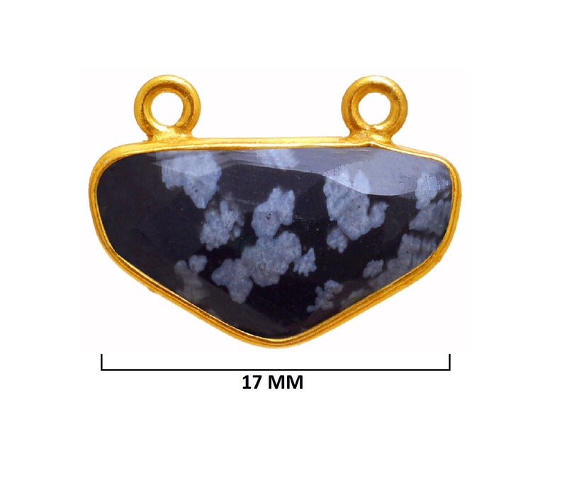 Snowflake Obsidian Stone Necklace for Jewelry Making 17mm Chevron Bezel Charms Pendants Connectors 24K Gold Plated Over 925 Sterling Silver
