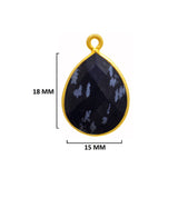 Snowflake Obsidian Jewelry Making 10X40 12X15 15X18 18X25 22X30 25X35 8X26 Pear/Flat Teardrop Bezel 24K Gold Plated Over 925 Sterling Silver