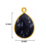 Snowflake Obsidian Jewelry Making 10X40 12X15 15X18 18X25 22X30 25X35 8X26 Pear/Flat Teardrop Bezel 24K Gold Plated Over 925 Sterling Silver