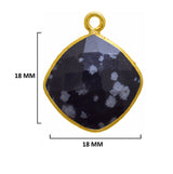 Snowflake Obsidian Stone Necklace for Jewelry Making 12mm 15mm 18mm Cushion/Diamond Bezel Charms 24K Gold Plated Over 925 Sterling Silver