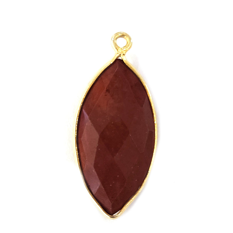 Red Jasper Marquise/Evil Eye Pendant - Boho Chic Gemstone Necklace with 24kt Gold Elegance