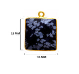 Snowflake Obsidian Stone Necklace for Jewelry Making 15mm Square Bezel Charms Pendants Connectors 24K Gold Plated Over 925 Sterling Silver