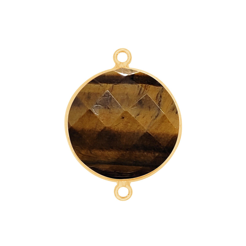 Tiger Eye Coin Pendant, 24K Gold Plated Sterling Silver Bezel (11mm 15mm 18mm)