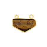 Tiger Eye Stone Necklace for Jewelry Making 17mm Chevron Bezel Charms Pendants Connectors 24K Gold Plated Over Silver