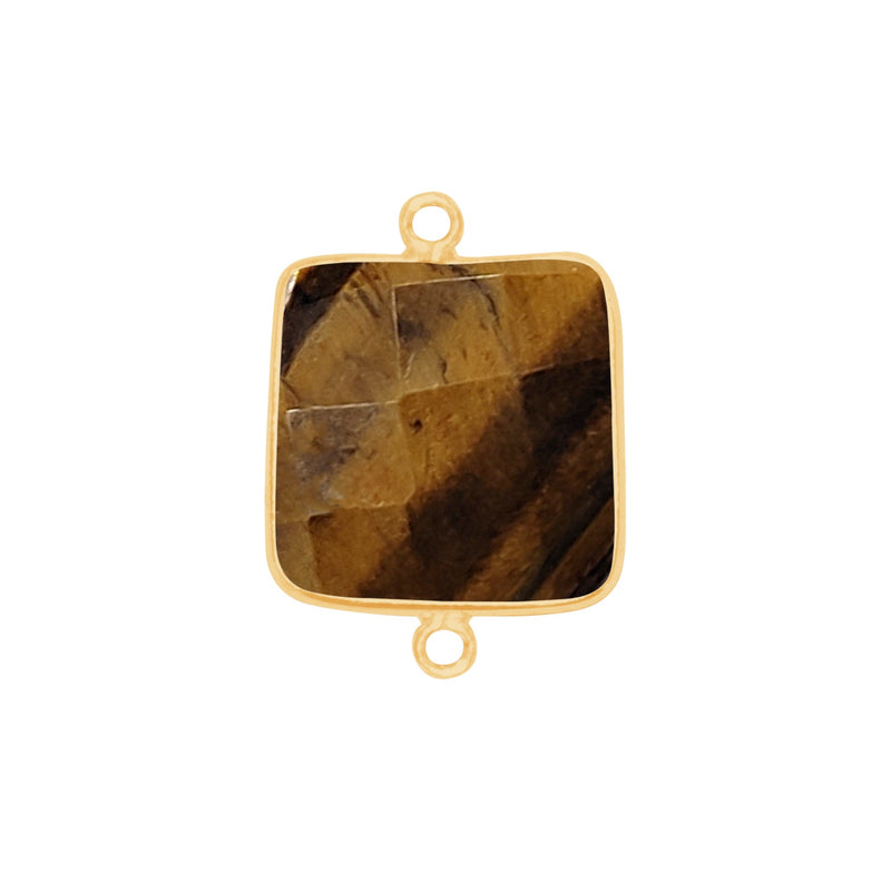 Tiger Eye Stone Necklace for Jewelry Making 15mm Square Bezel Charms Pendants Connectors 24K Gold Plated Over Silver