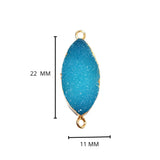 Blue druzy natural bezel charms connectors, 11X22mm marquise-evil-eye-shaped 24k gold electroplated women jewelry-making earrings, bracelets, necklaces, and DIY crafts.