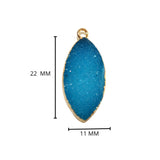 Blue druzy natural bezel charms pendants, 11X22mm marquise-evil-eye-shaped 24k gold electroplated women jewelry-making earrings, bracelets, necklaces, and DIY crafts.