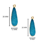 Blue druzy natural bezel charms pendants, 8X26mm pear-shaped 24k gold electroplated women jewelry-making earrings, bracelets, necklaces, and DIY crafts.